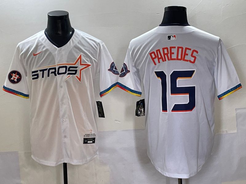 Men Houston Astros #15 Paredes White Fourth generation Joint Name 2025 Nike MLB Jersey style 7